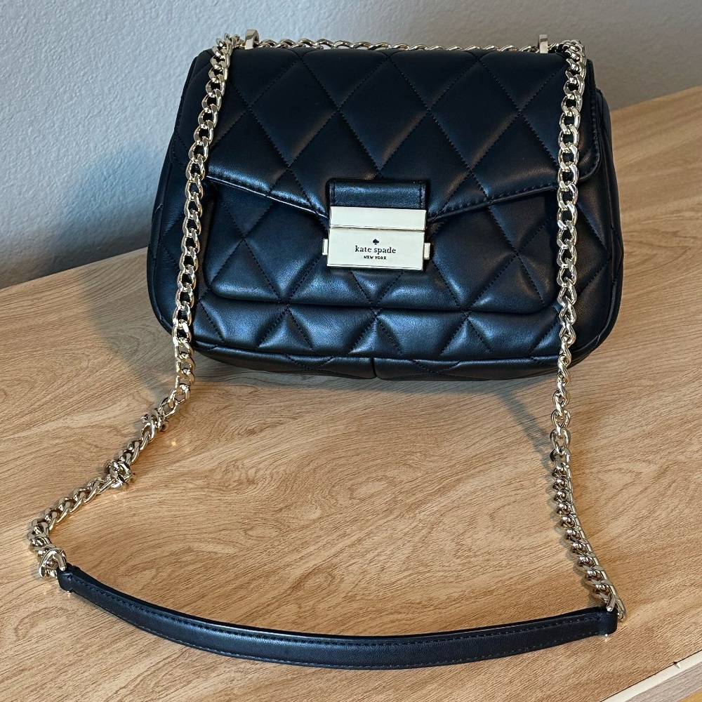 Kate Spade Carey Medium Flap Shoulder Bag (Black) with a Pink Dust Bag